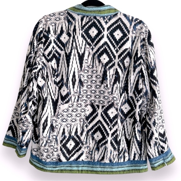 Chico’s Linen Multi Print Open Front Jacket Size 2 US Large - Picture 2 of 6